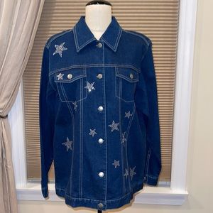 NWOT Quaker Factory Denim Button Down Jacket with Rhinestone Stars